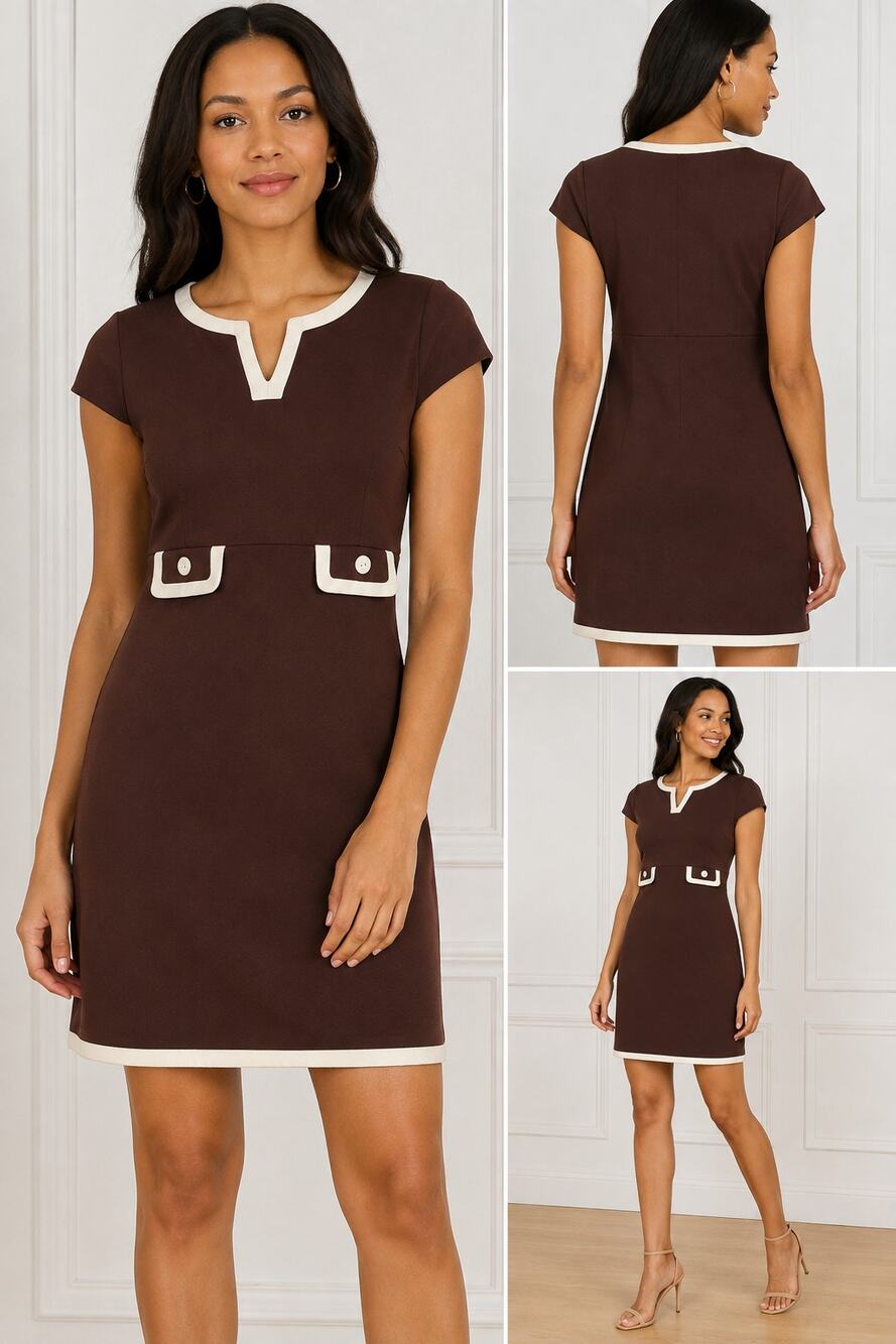 Lilly Pulitzer Clearly Retro Brown White Trim Cap Sleeve Shift Dress Size 4